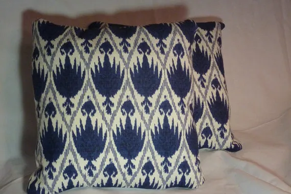 Navy Blue and White Ikat pillow cover