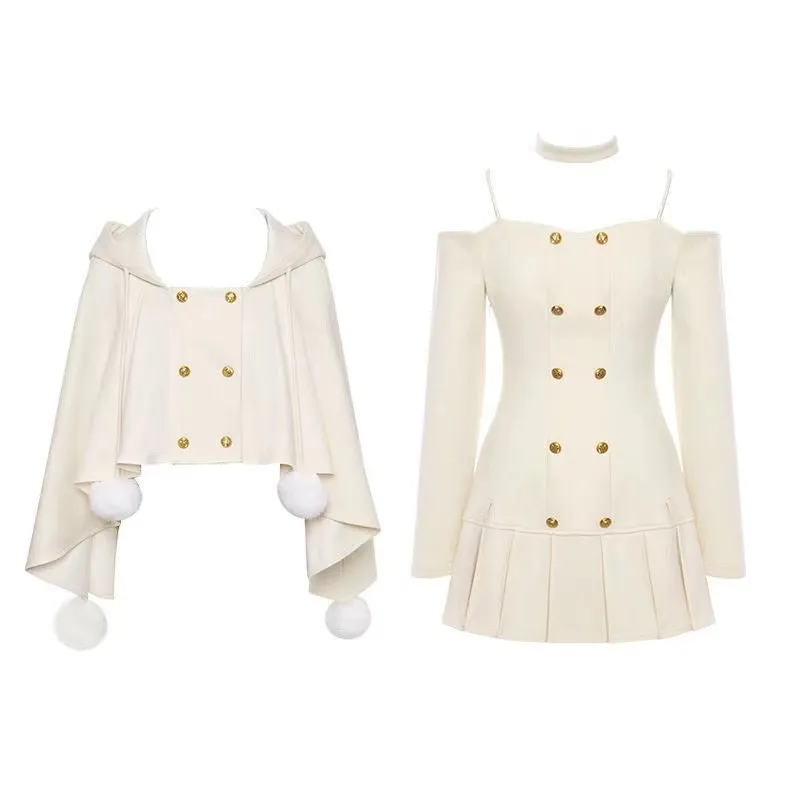 New Design Woolen One-line Cape Jacket Two-piece Suit