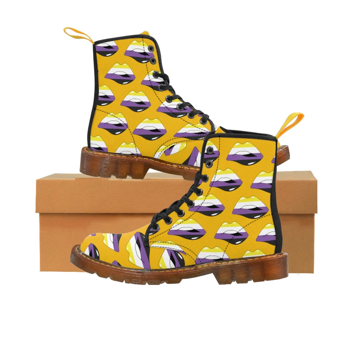 Non-Binary Flag Kisses LGBTQ Yellow Canvas Boots Unisex Size