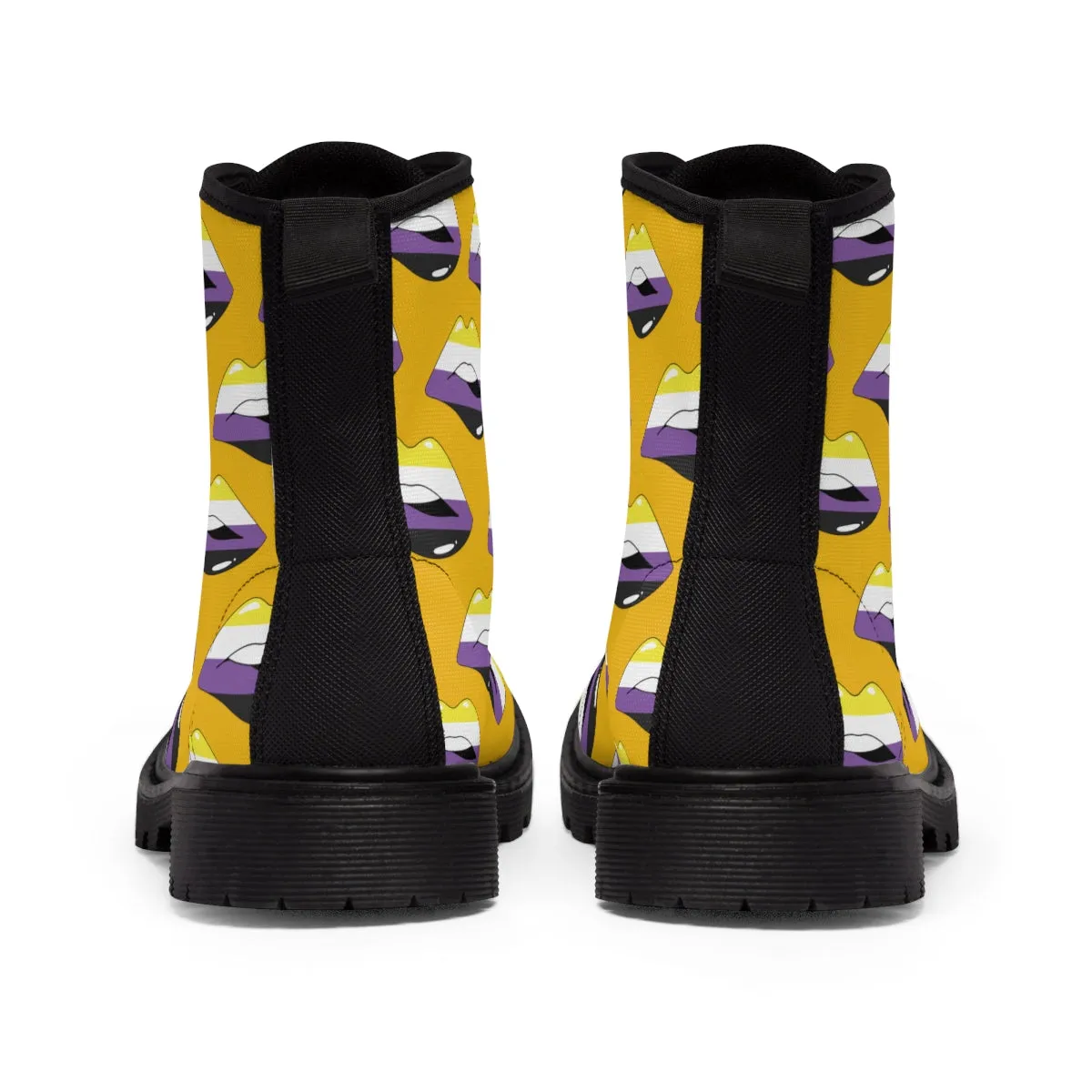 Non-Binary Flag Kisses LGBTQ Yellow Canvas Boots Unisex Size