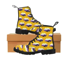 Non-Binary Flag Kisses LGBTQ Yellow Canvas Boots Unisex Size