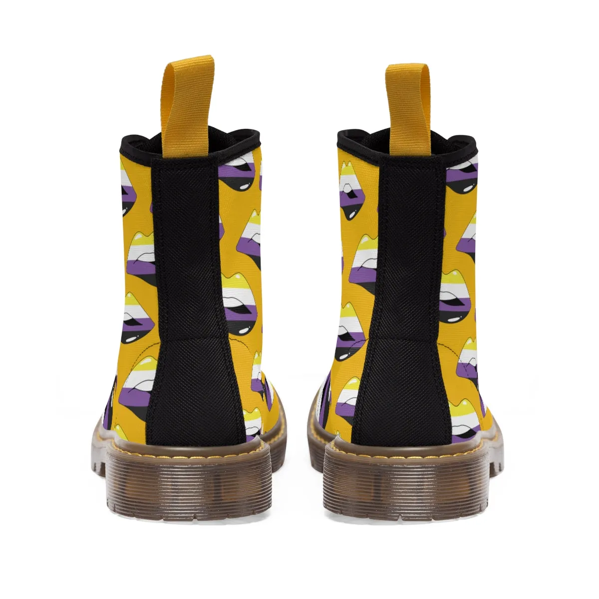 Non-Binary Flag Kisses LGBTQ Yellow Canvas Boots Unisex Size