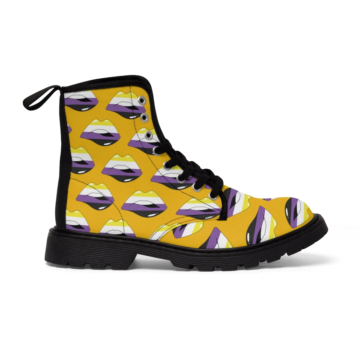 Non-Binary Flag Kisses LGBTQ Yellow Canvas Boots Unisex Size