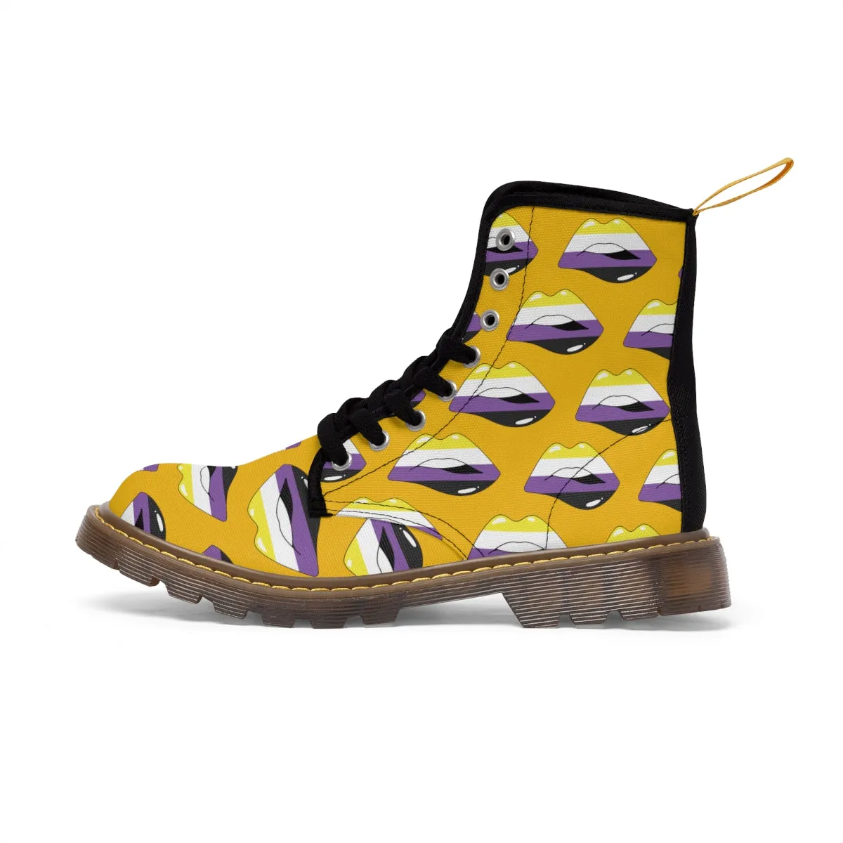 Non-Binary Flag Kisses LGBTQ Yellow Canvas Boots Unisex Size