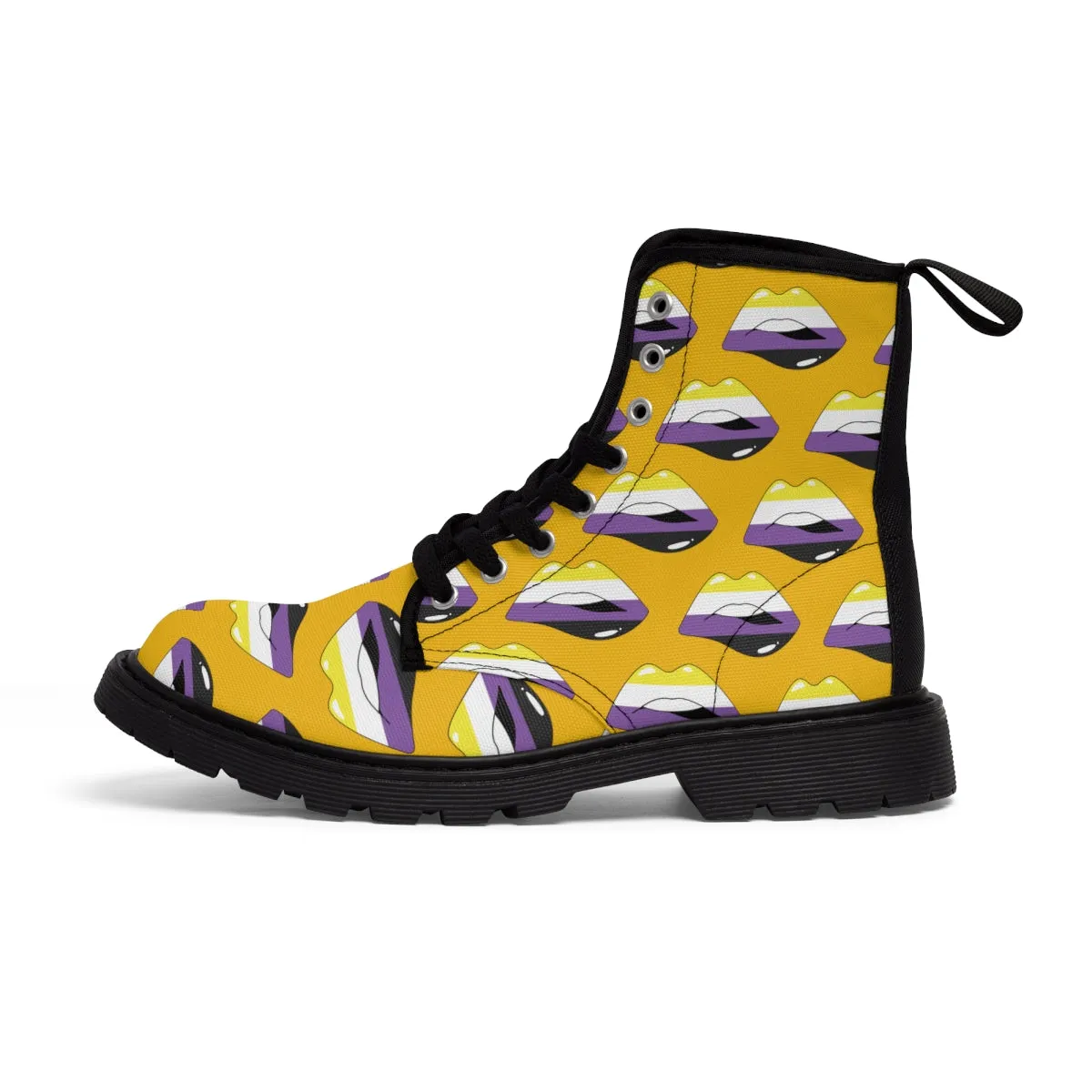 Non-Binary Flag Kisses LGBTQ Yellow Canvas Boots Unisex Size