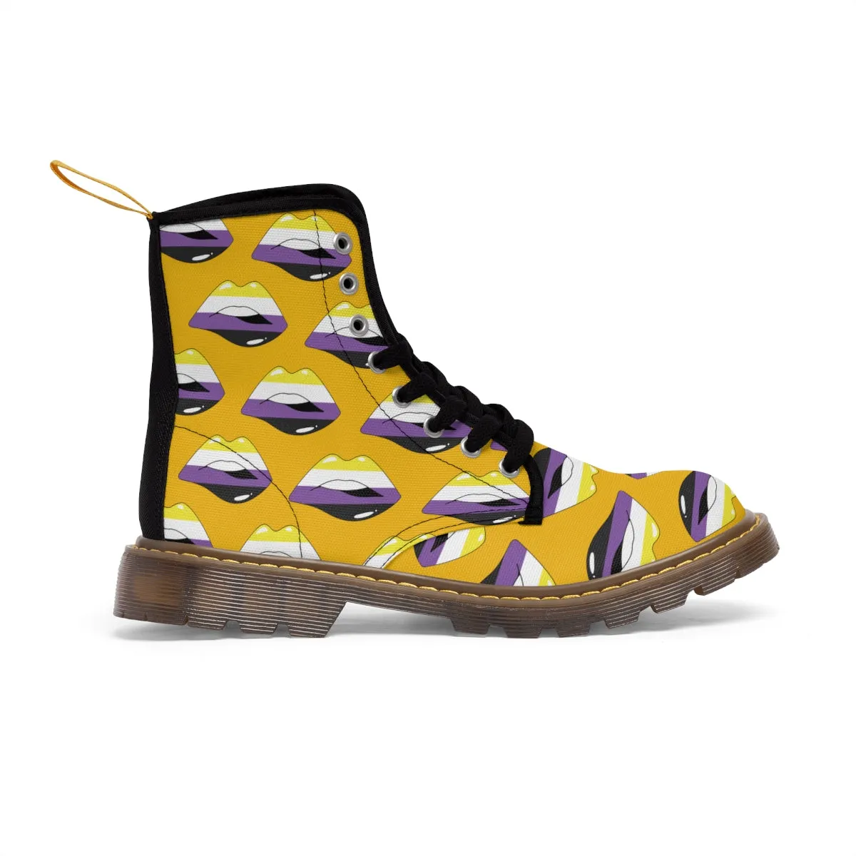 Non-Binary Flag Kisses LGBTQ Yellow Canvas Boots Unisex Size