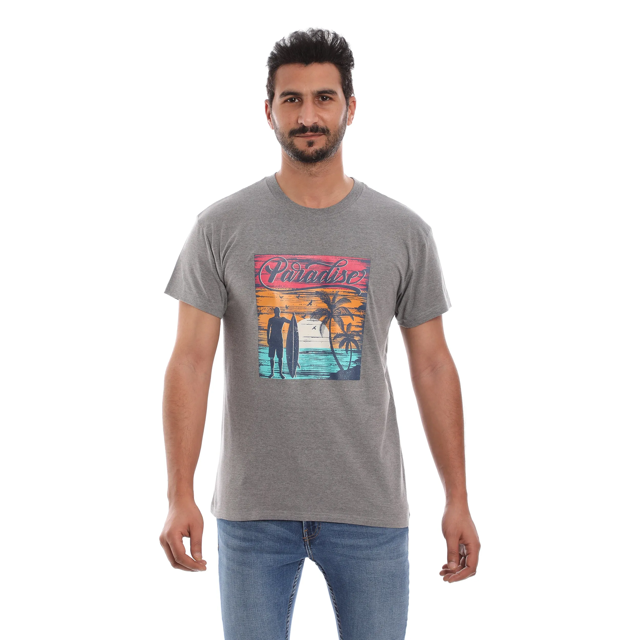 PARADISE COTTON RICH GREY SHORT SLEEVE CREW NECK