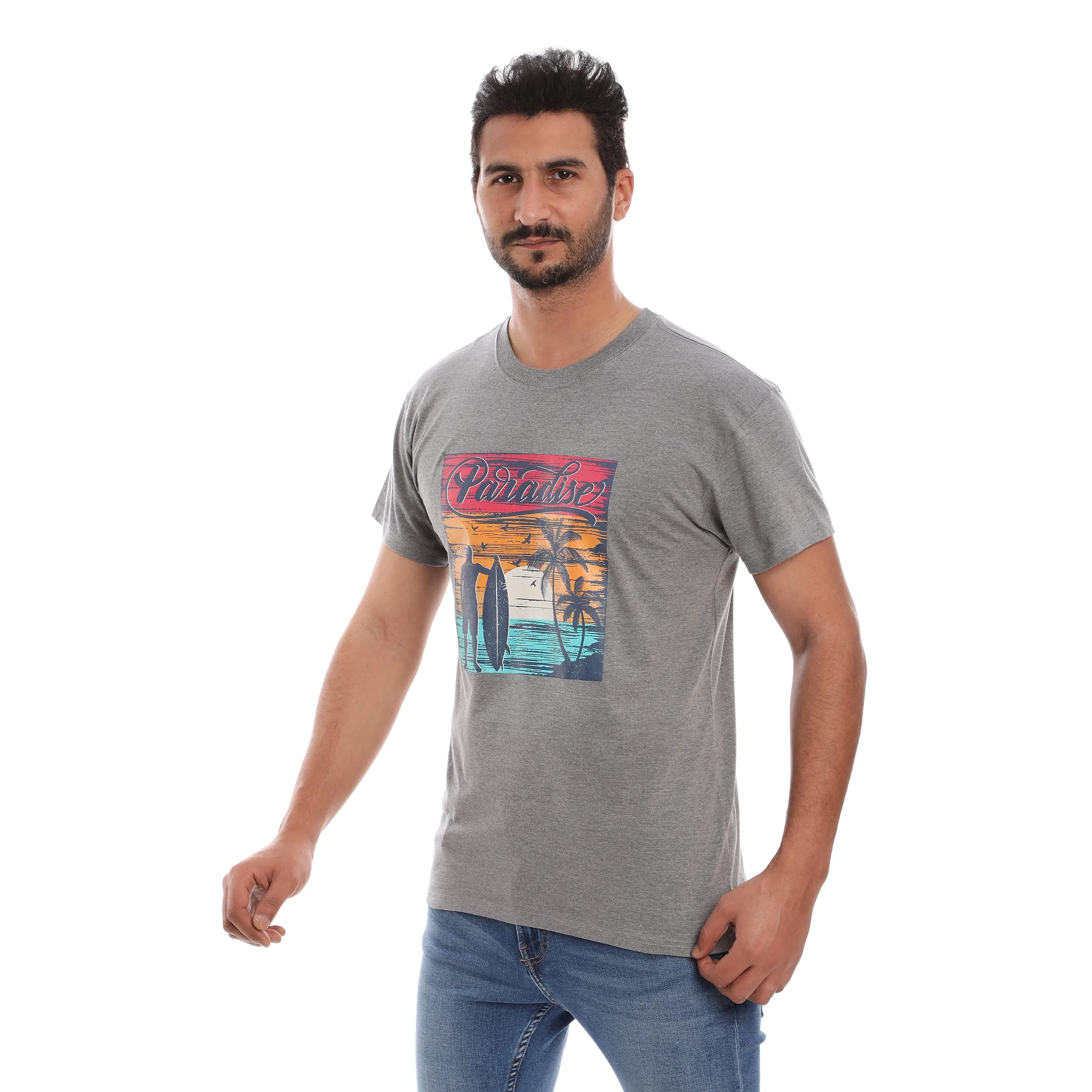 PARADISE COTTON RICH GREY SHORT SLEEVE CREW NECK