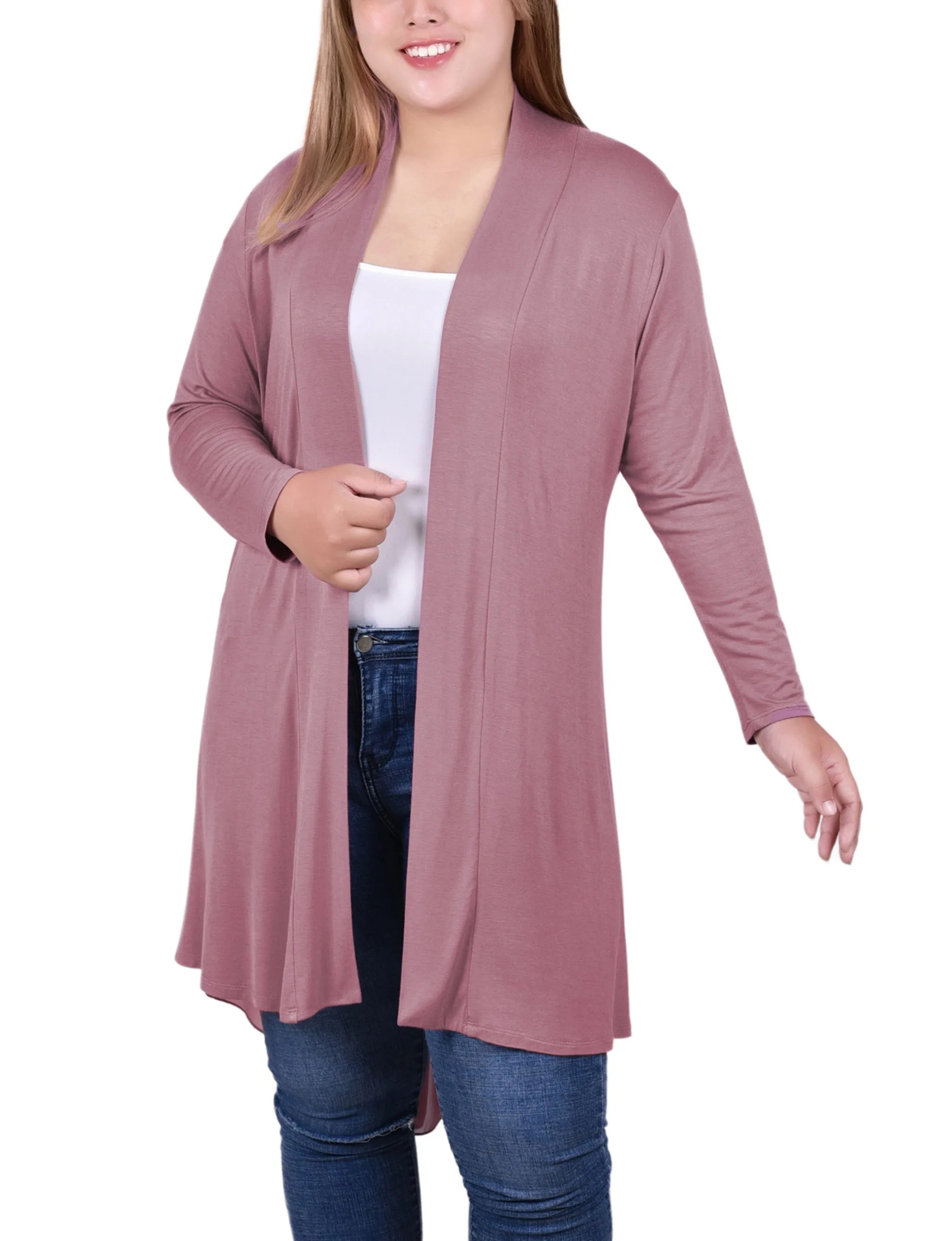 Plus Size Long Sleeve Knit Cardigan with Chiffon Back