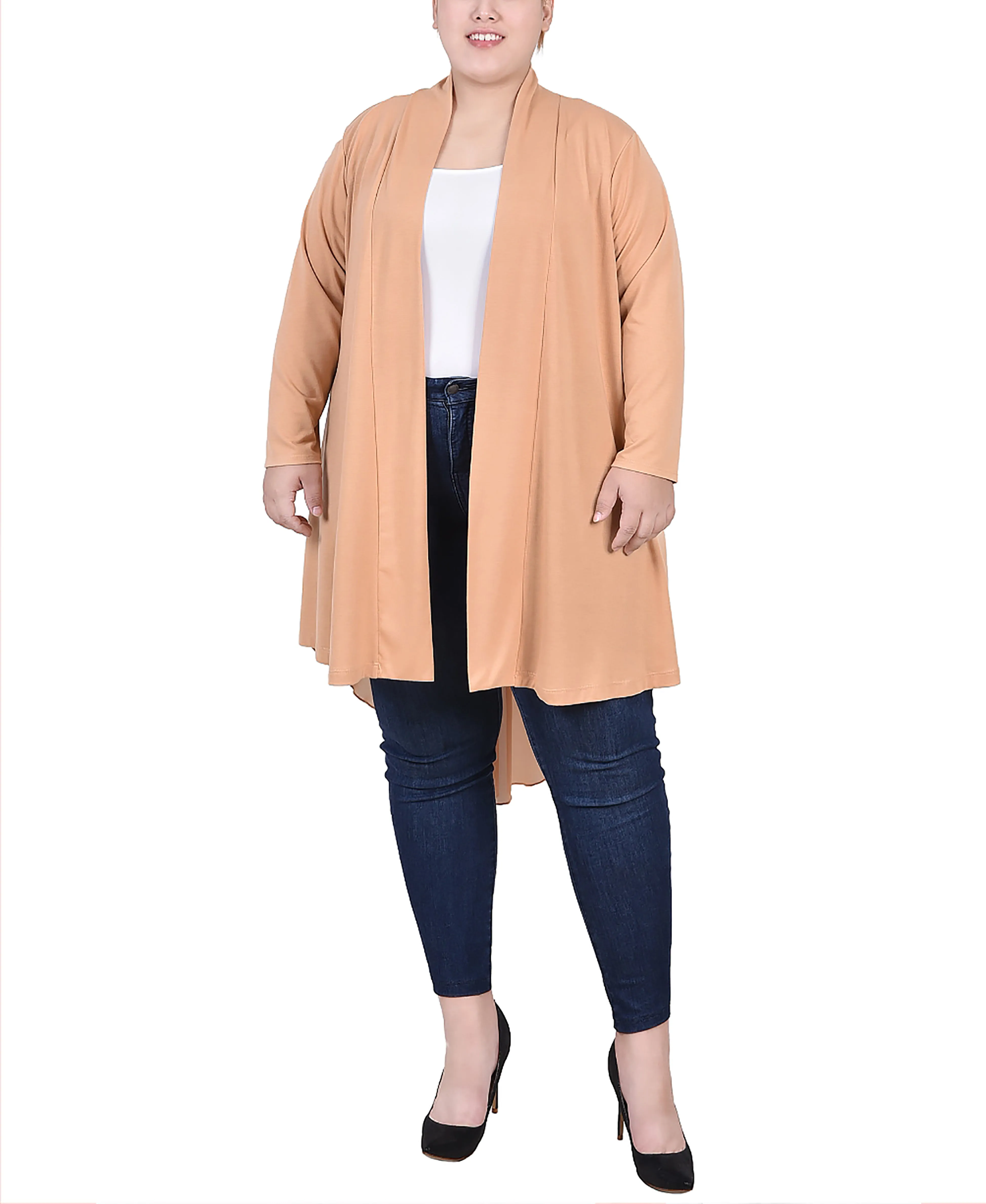 Plus Size Long Sleeve Knit Cardigan with Chiffon Back