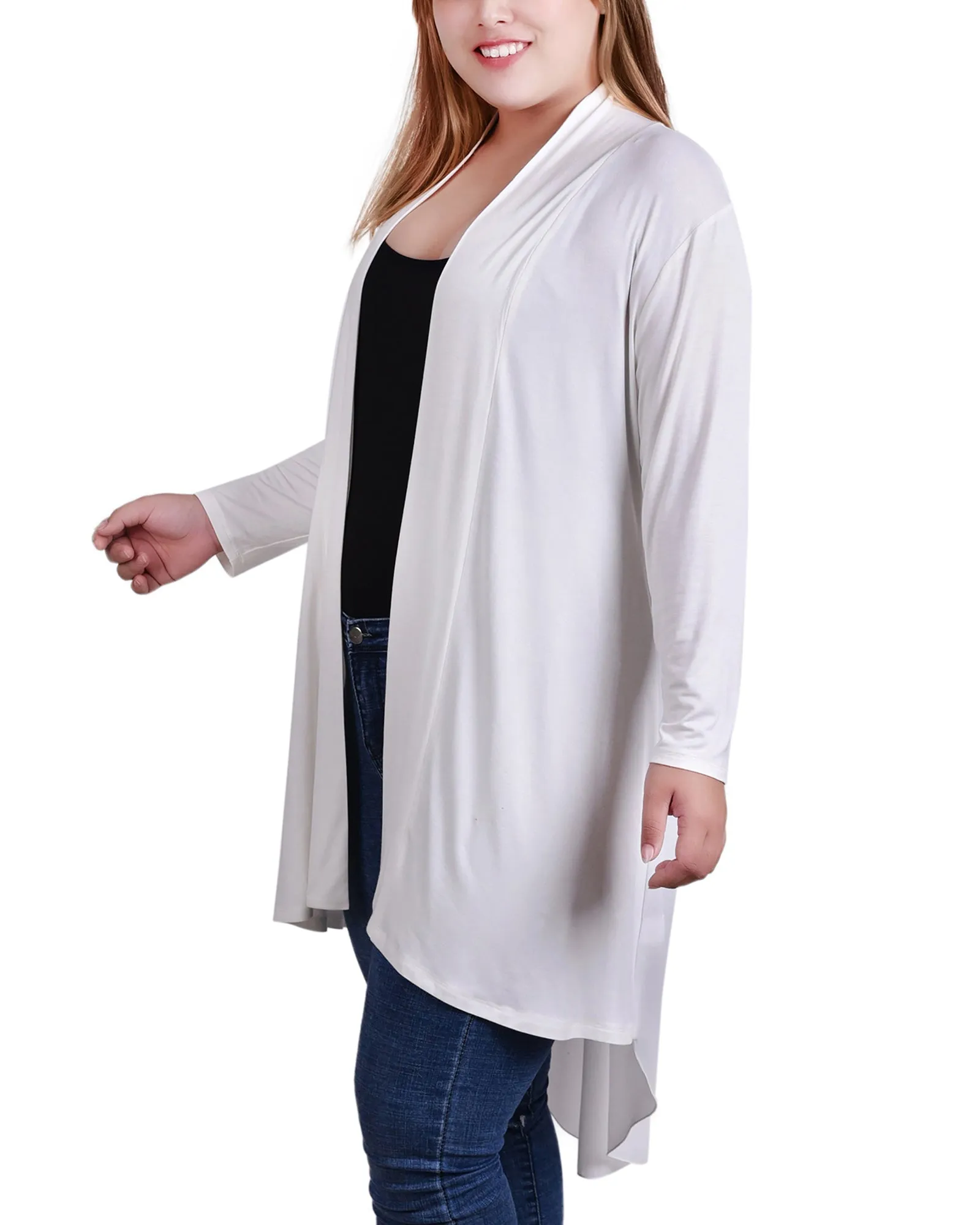 Plus Size Long Sleeve Knit Cardigan with Chiffon Back