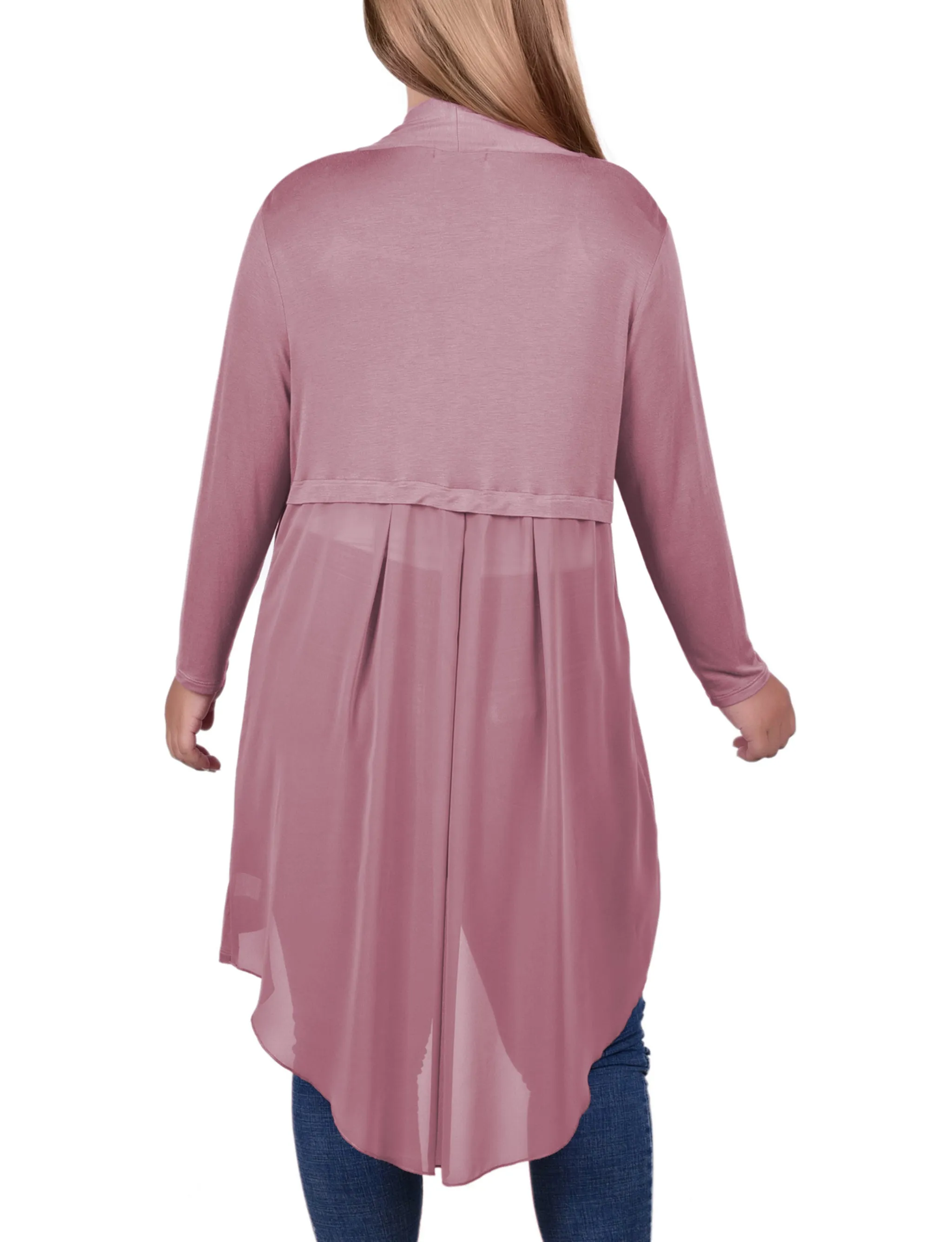 Plus Size Long Sleeve Knit Cardigan with Chiffon Back