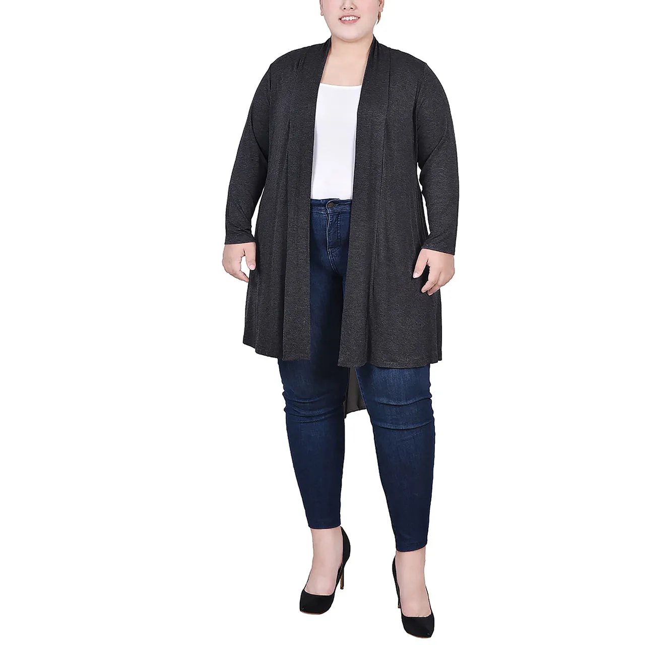 Plus Size Long Sleeve Knit Cardigan with Chiffon Back