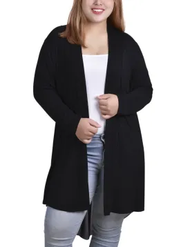 Plus Size Long Sleeve Knit Cardigan with Chiffon Back