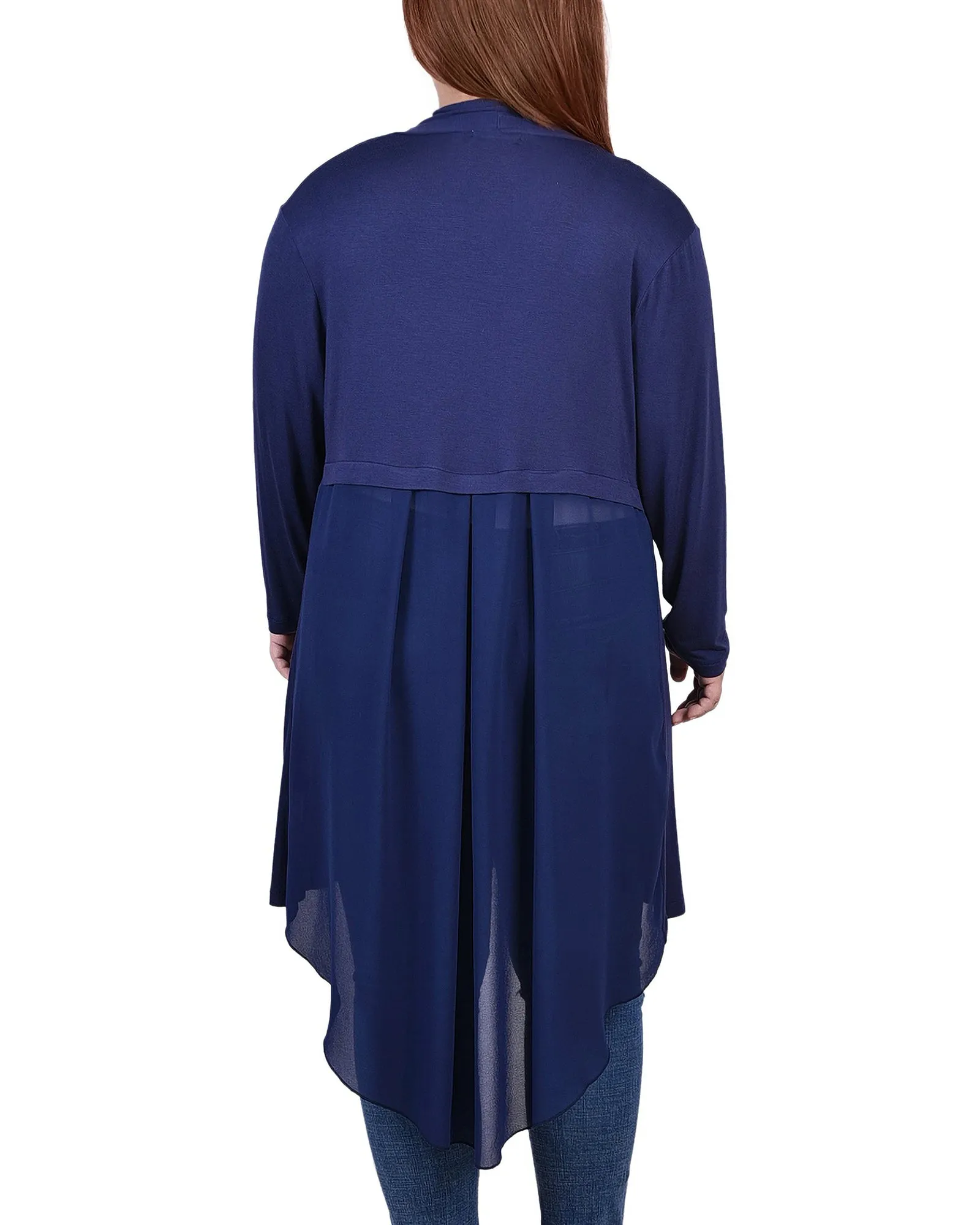 Plus Size Long Sleeve Knit Cardigan with Chiffon Back