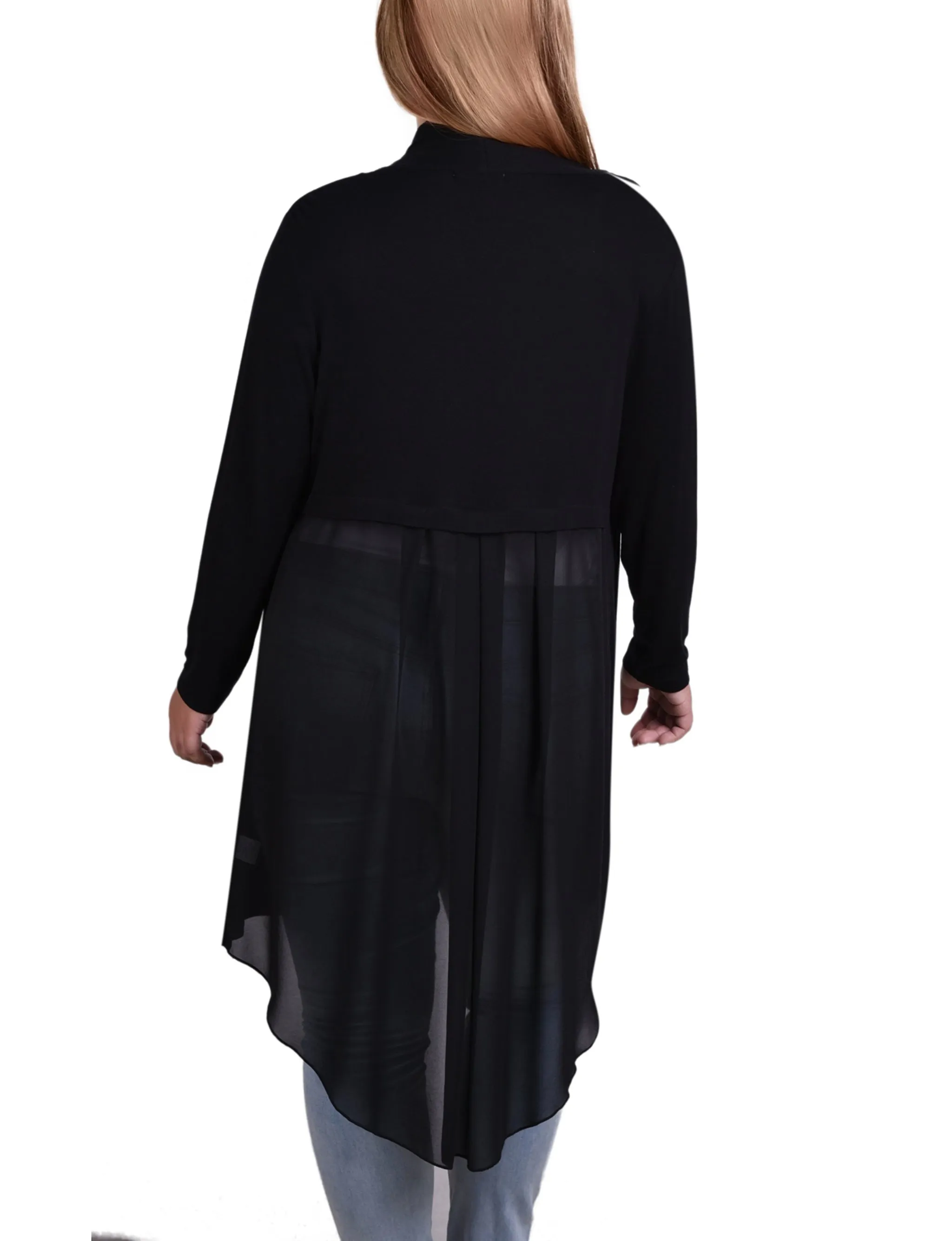 Plus Size Long Sleeve Knit Cardigan with Chiffon Back