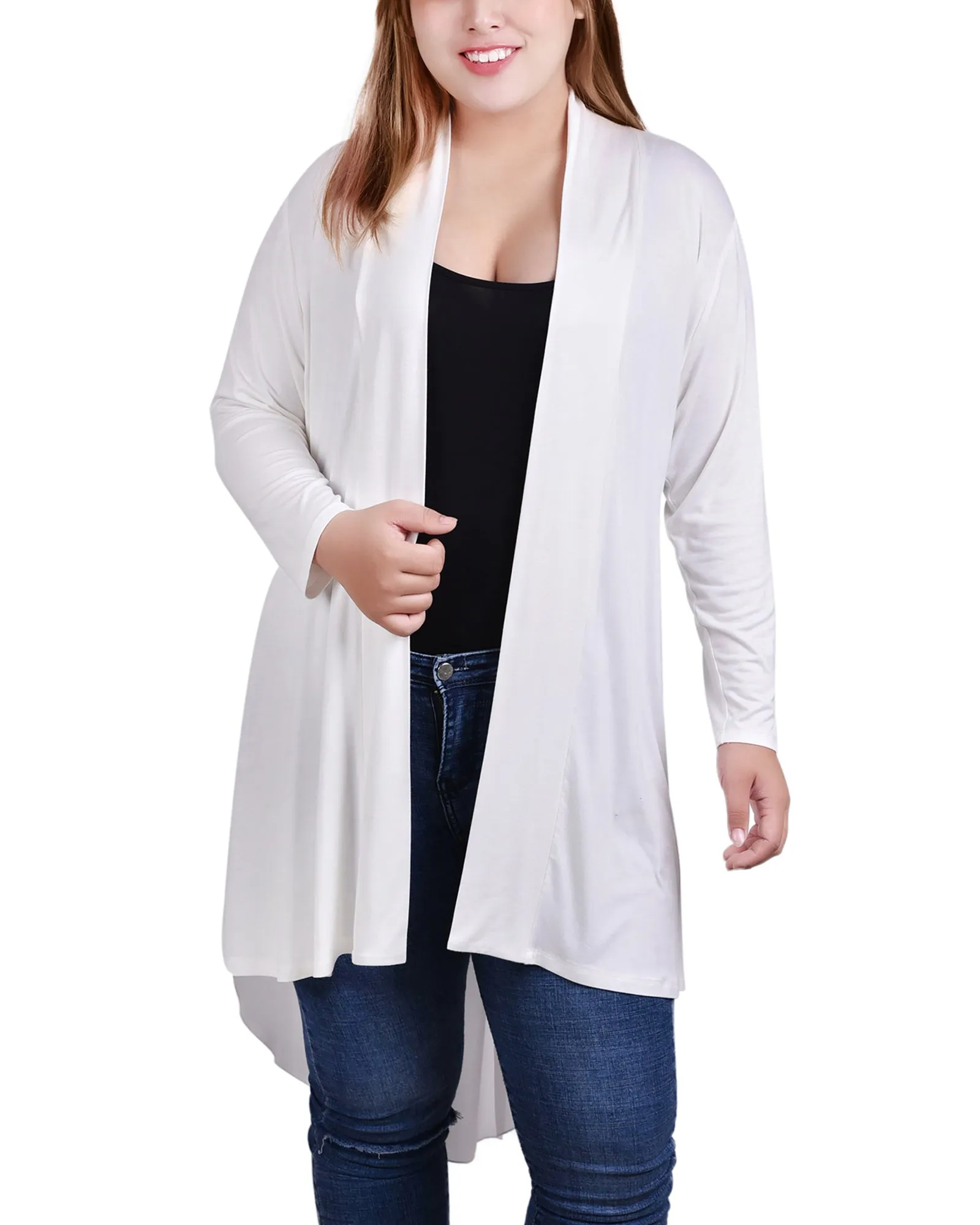 Plus Size Long Sleeve Knit Cardigan with Chiffon Back