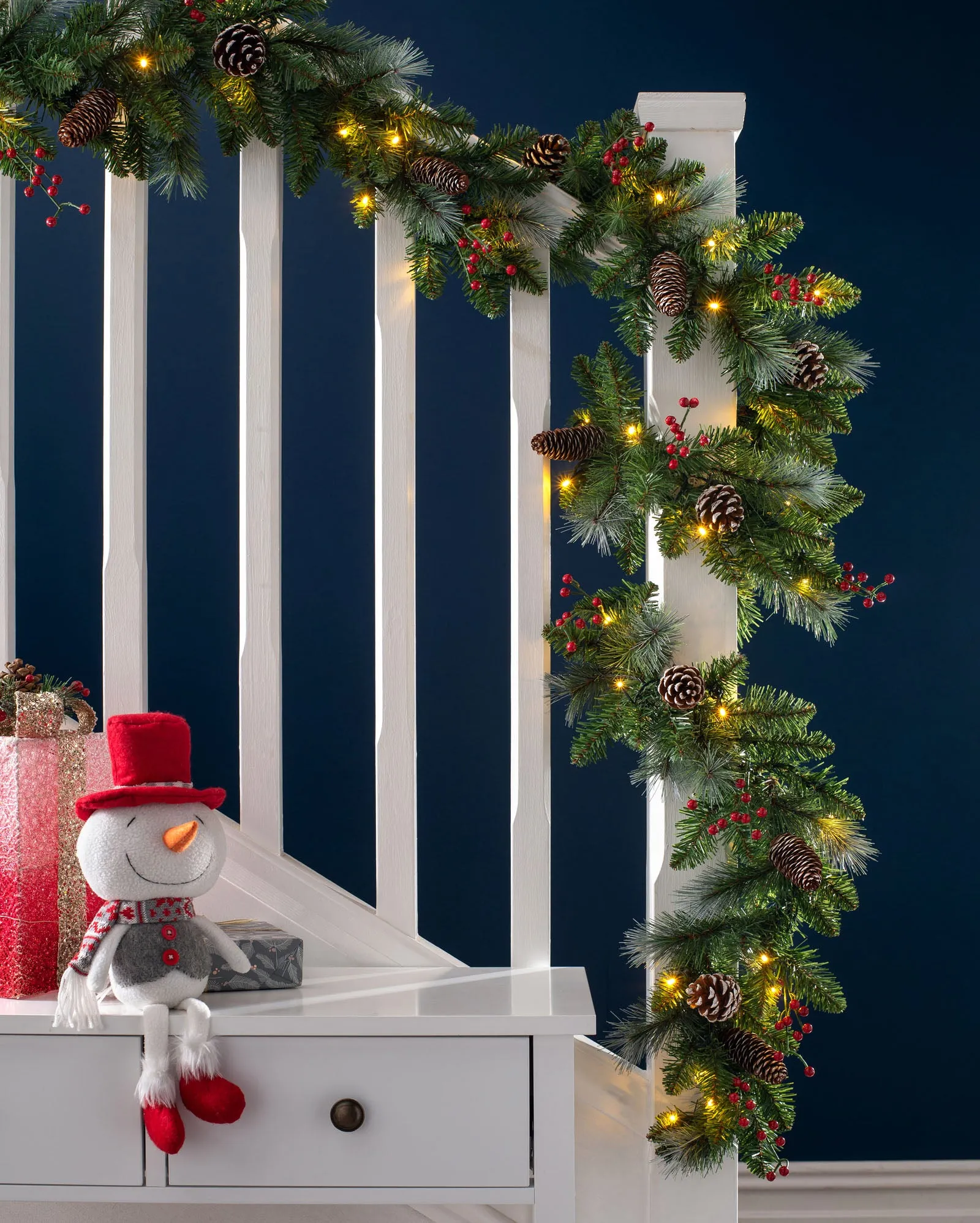 Pre-Lit Frosted Garland, Pinecones & Berries, 9 ft