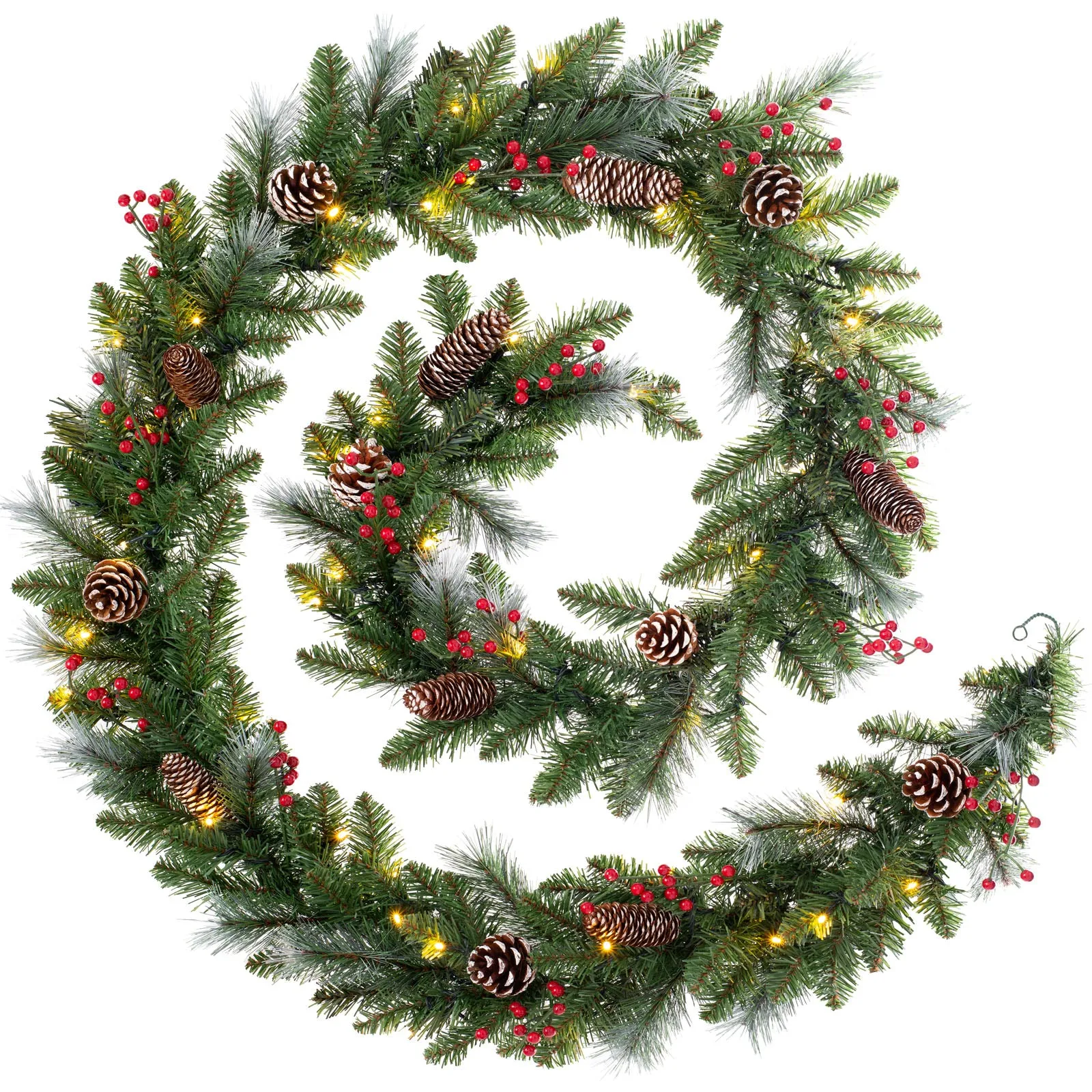 Pre-Lit Frosted Garland, Pinecones & Berries, 9 ft