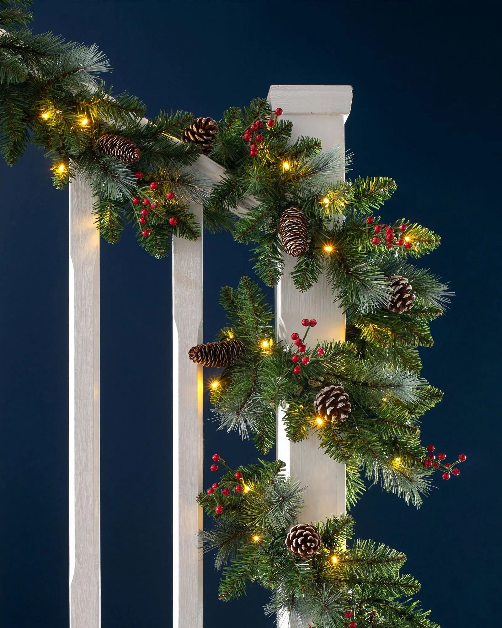 Pre-Lit Frosted Garland, Pinecones & Berries, 9 ft