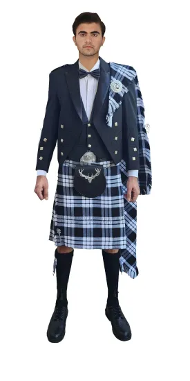 Prince Charlie Kilt Outfit With MacFarlane Black and White Tartan Kilt