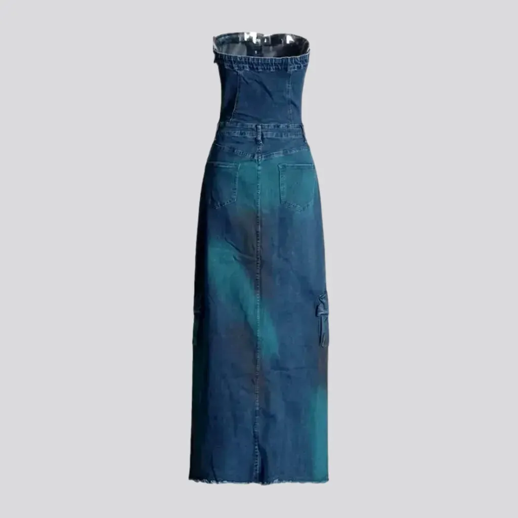 Raw hem cargo pockets denim dress