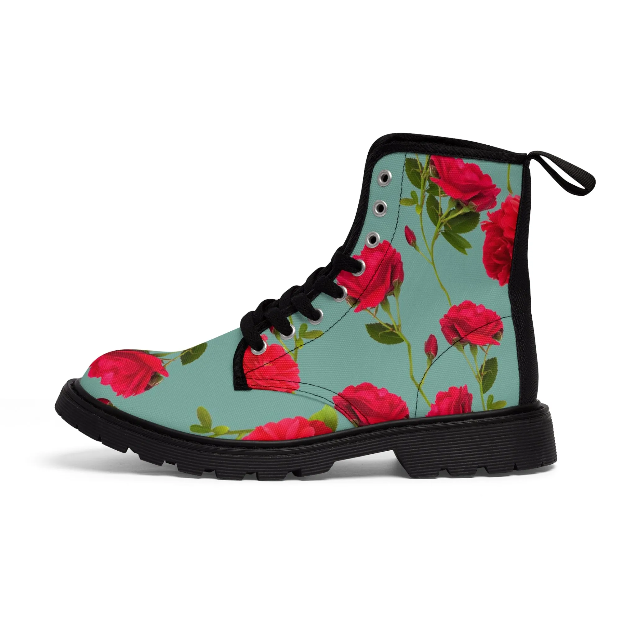 Red Flowers and blue - Inovax Woman's Canvas Boots