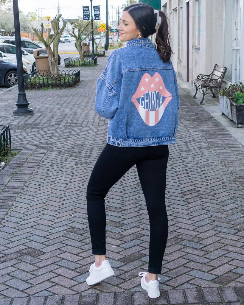 Rose Pink Georgia Lips Denim Jacket