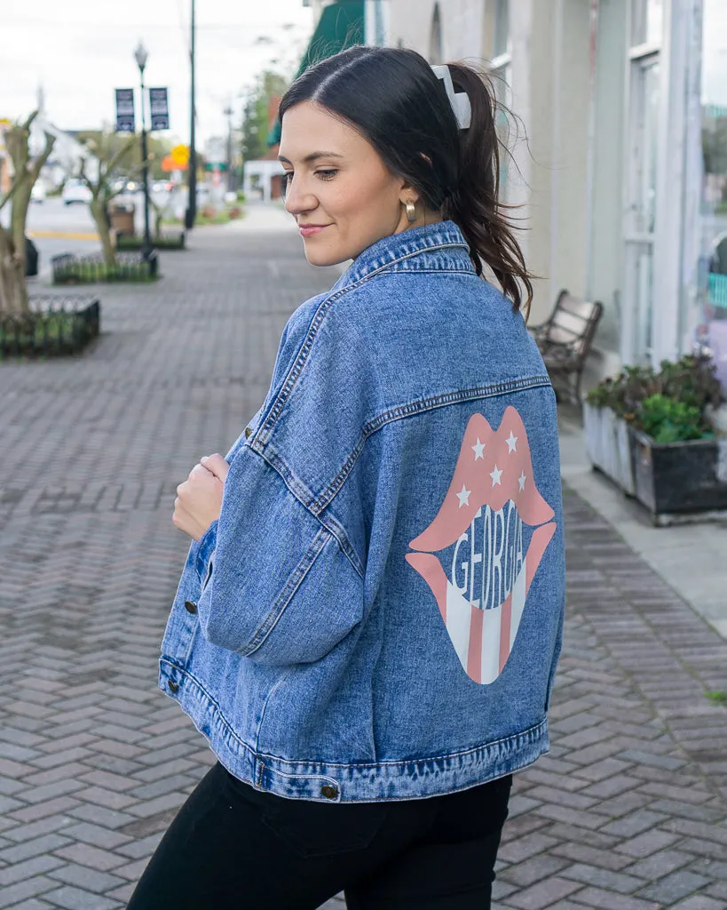 Rose Pink Georgia Lips Denim Jacket