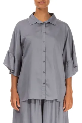 Ruffled Cuffs Storm Grey Silk Bamboo Shirt