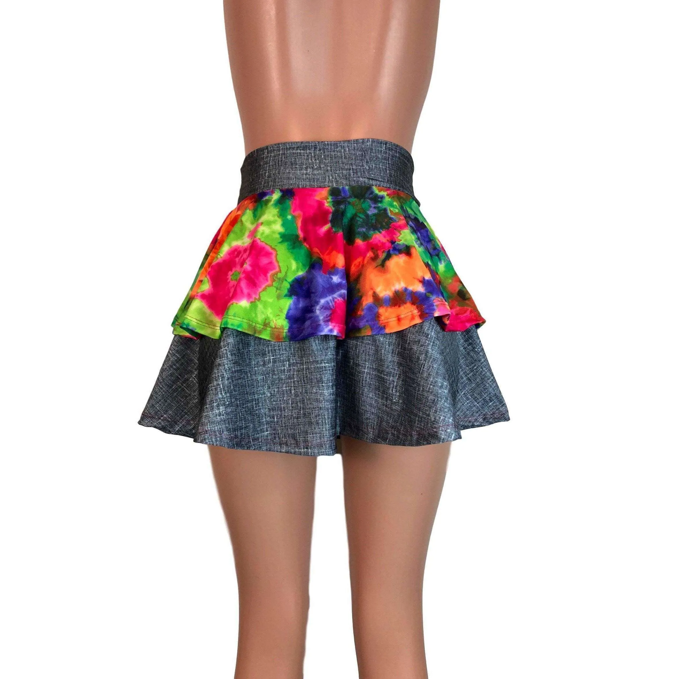 SALE - 2-Layer Skater Skirt - Tie Dye Groovy w/ Linen Print