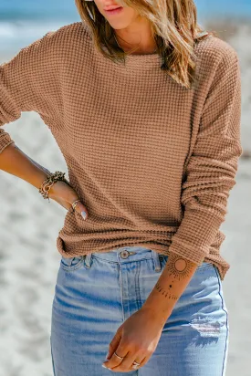 Shewin Waffle Knit Long Sleeve Top