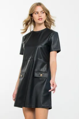 Short Sleeve Leather Dress