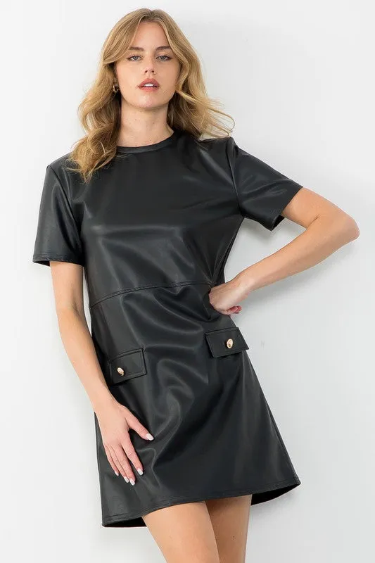 Short Sleeve Leather Dress