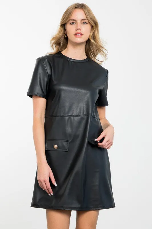 Short Sleeve Leather Dress