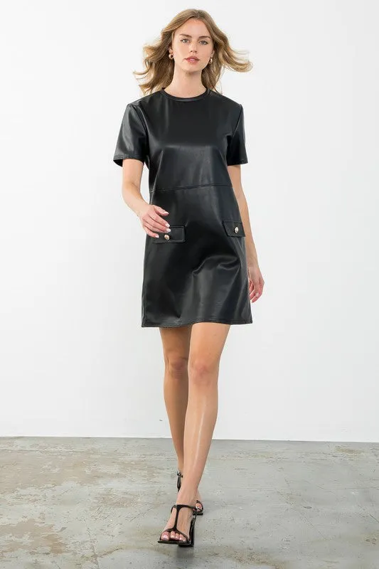 Short Sleeve Leather Dress