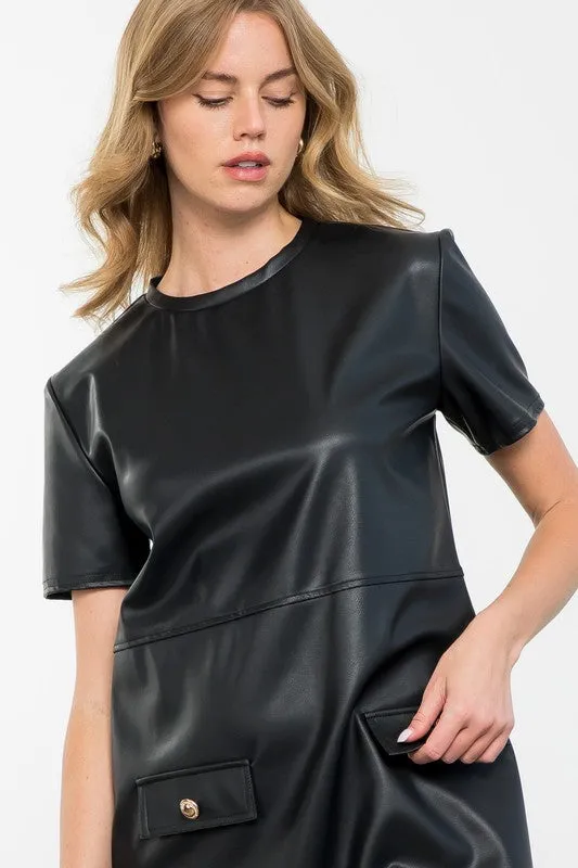 Short Sleeve Leather Dress