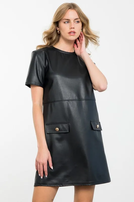 Short Sleeve Leather Dress