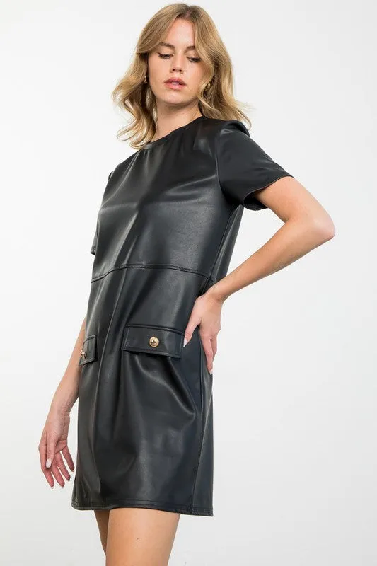 Short Sleeve Leather Dress