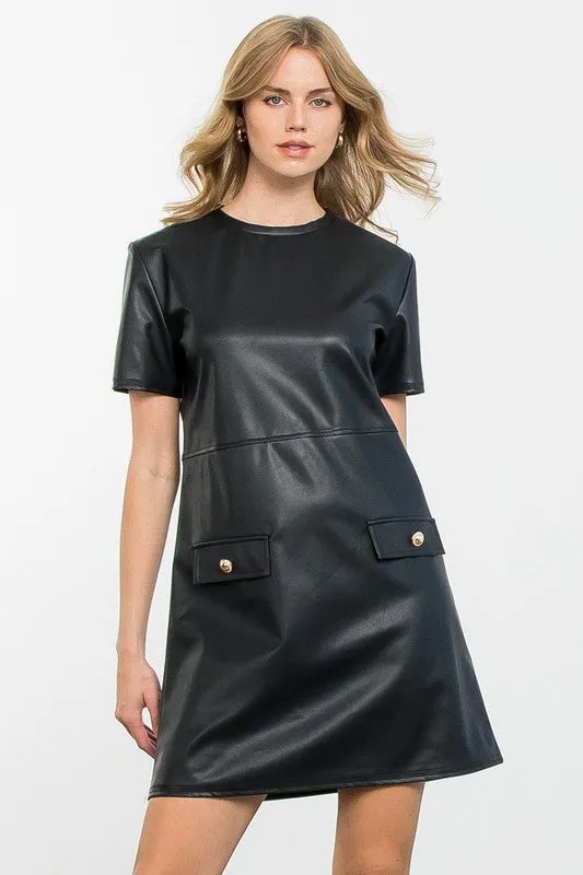 Short Sleeve Leather Dress