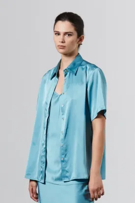 Silk Satin Shirt - Cerulean