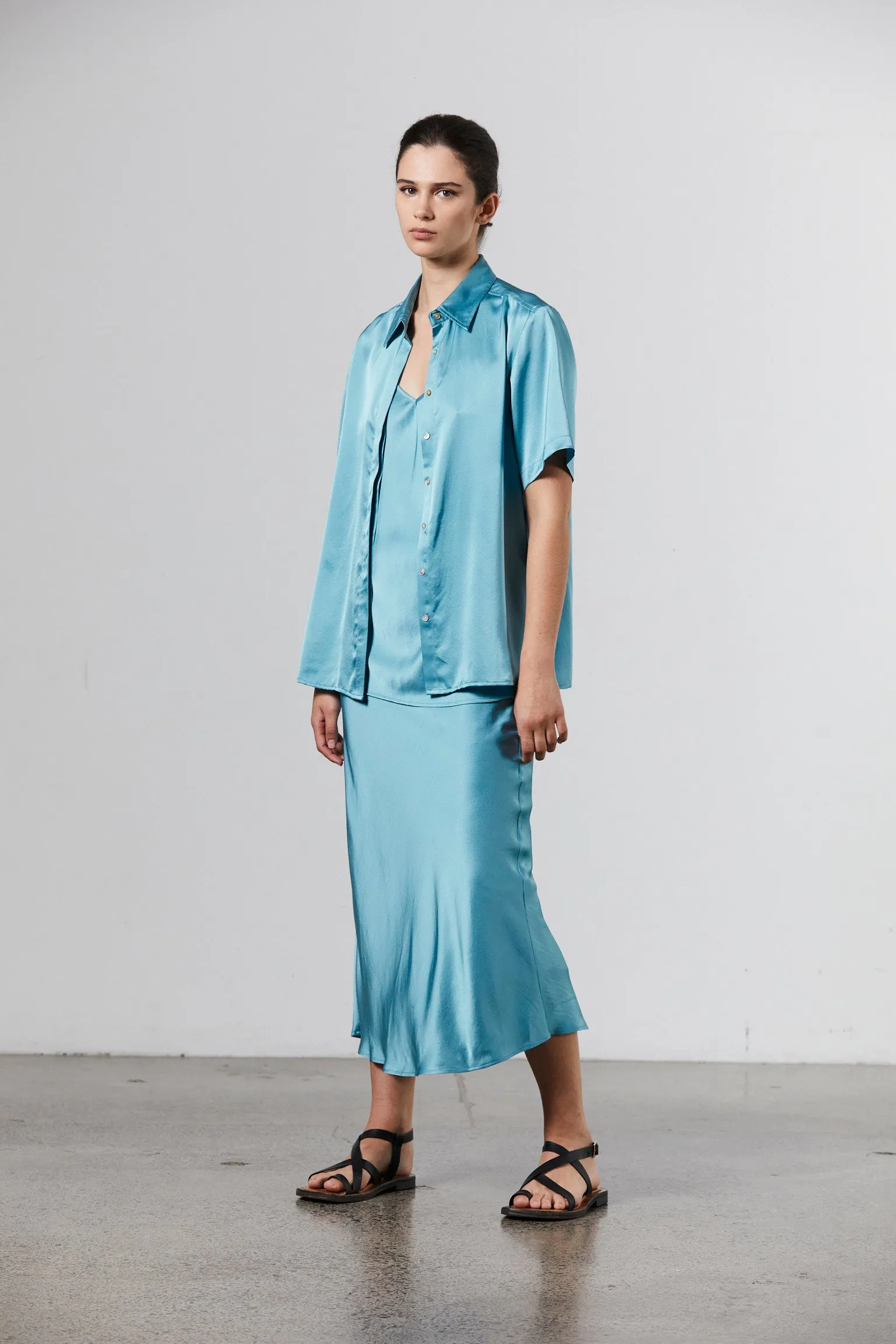 Silk Satin Shirt - Cerulean