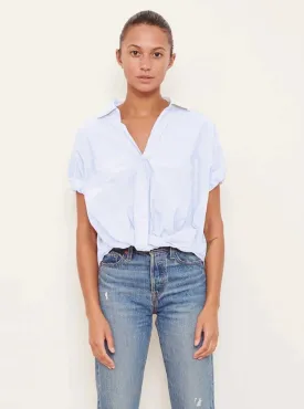 Stateside Women's Poplin Front Twist Button Up Short Sleeve Shirt - Sky Blue