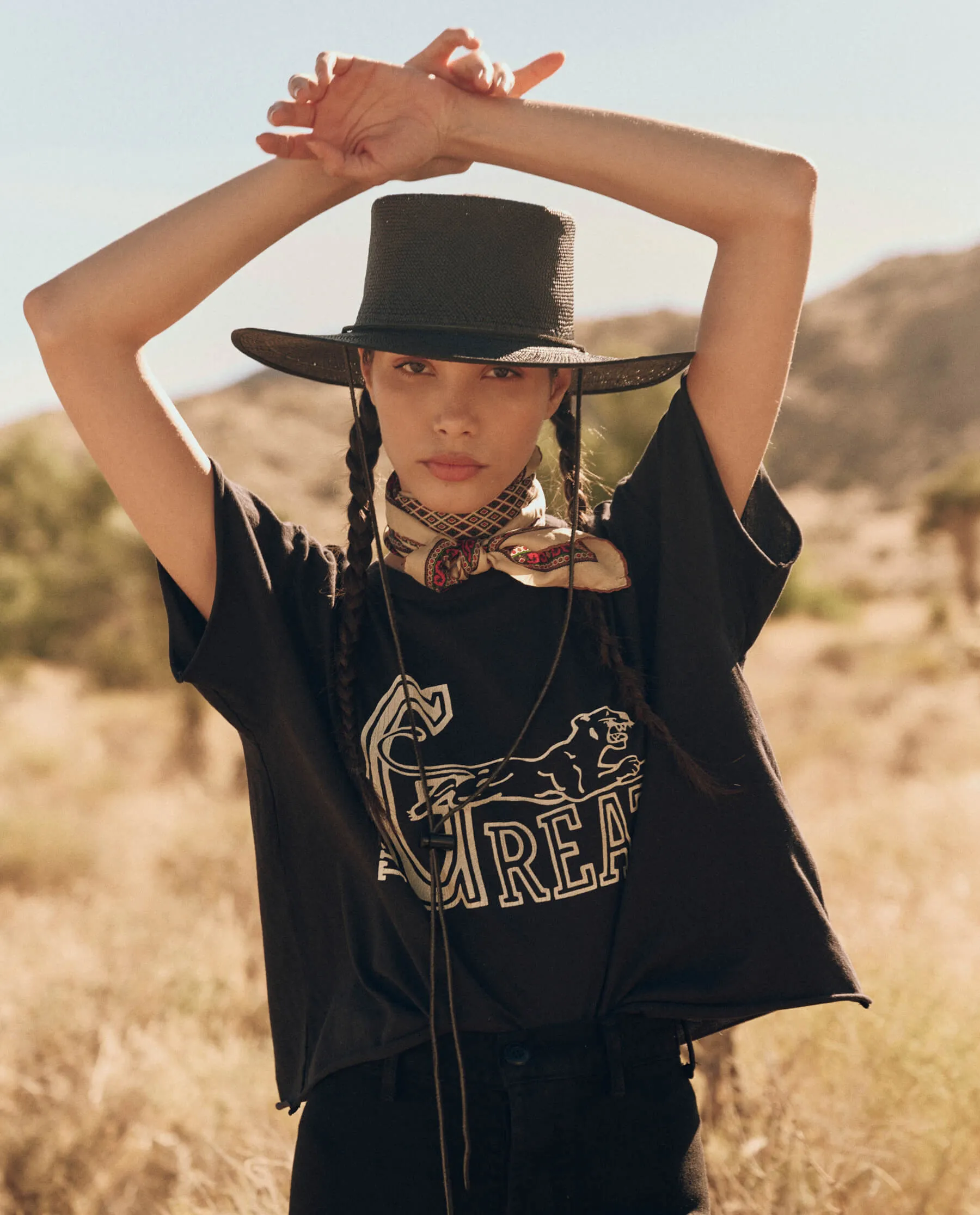 The Crop Tee. Graphic -- Almost Black with Wild Panther Graphic