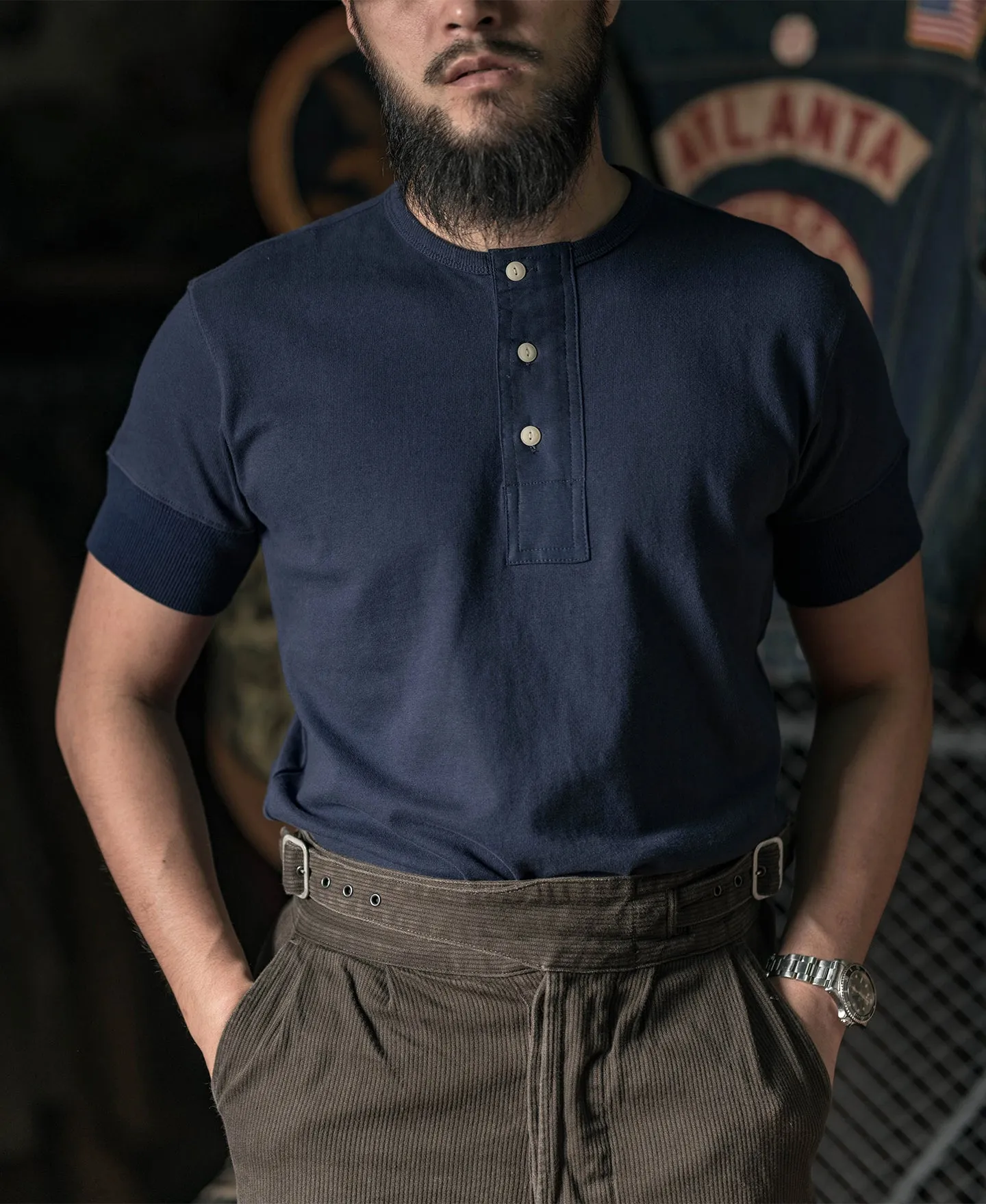 Vintage Short Sleeve Henley T-Shirt - Navy