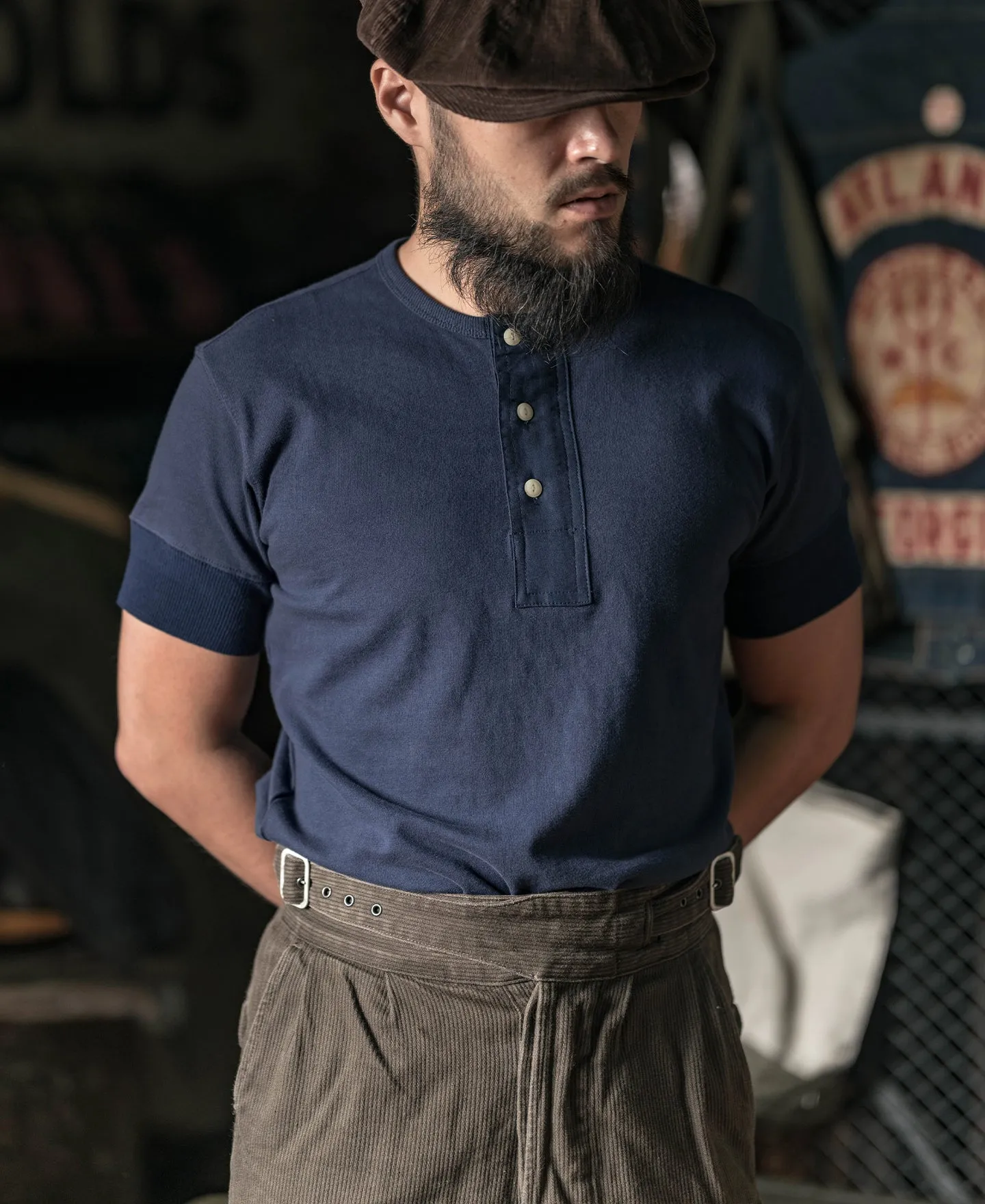 Vintage Short Sleeve Henley T-Shirt - Navy