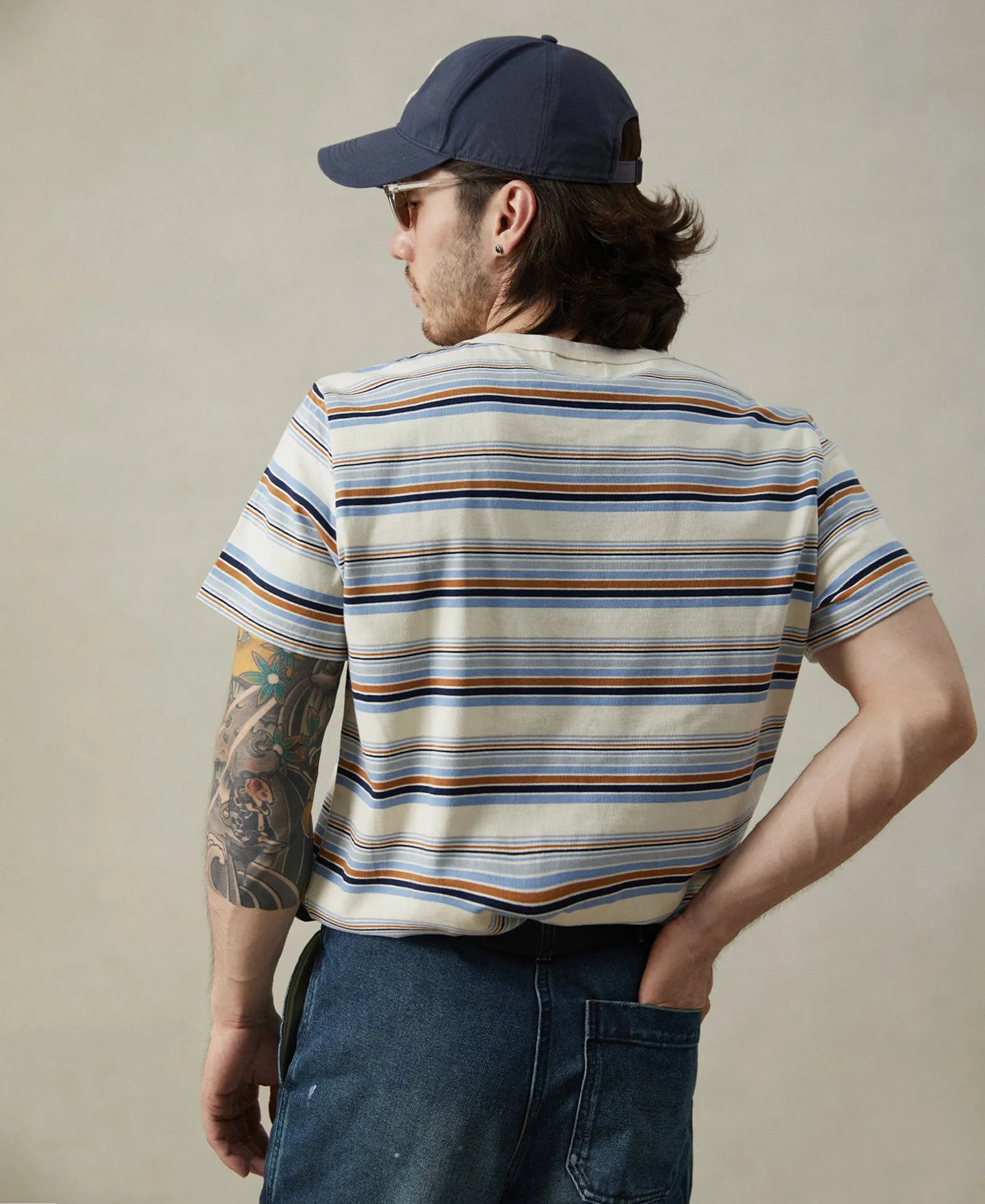 Vintage Striped Cotton Pocket T-Shirt