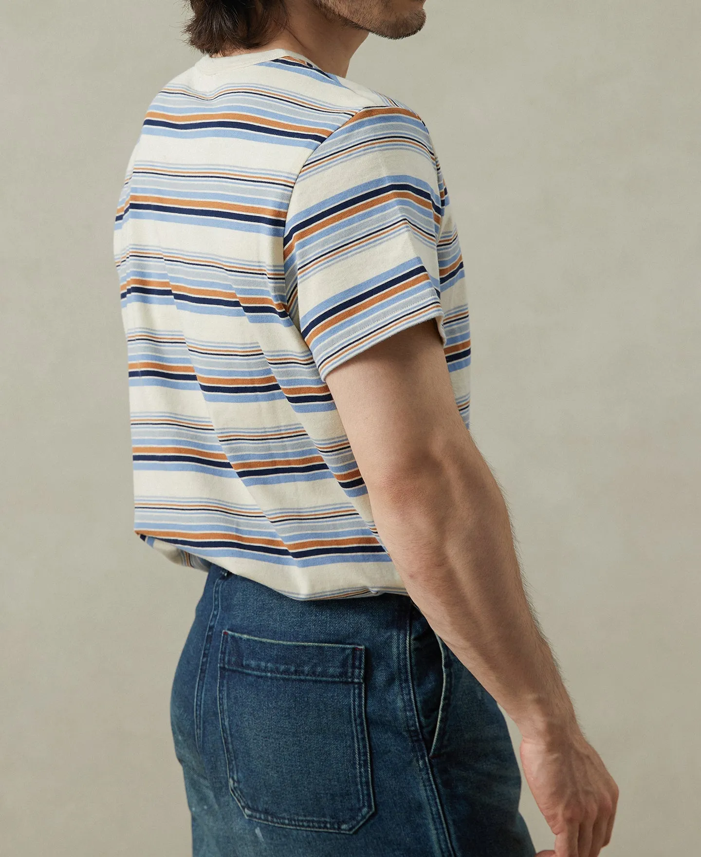 Vintage Striped Cotton Pocket T-Shirt