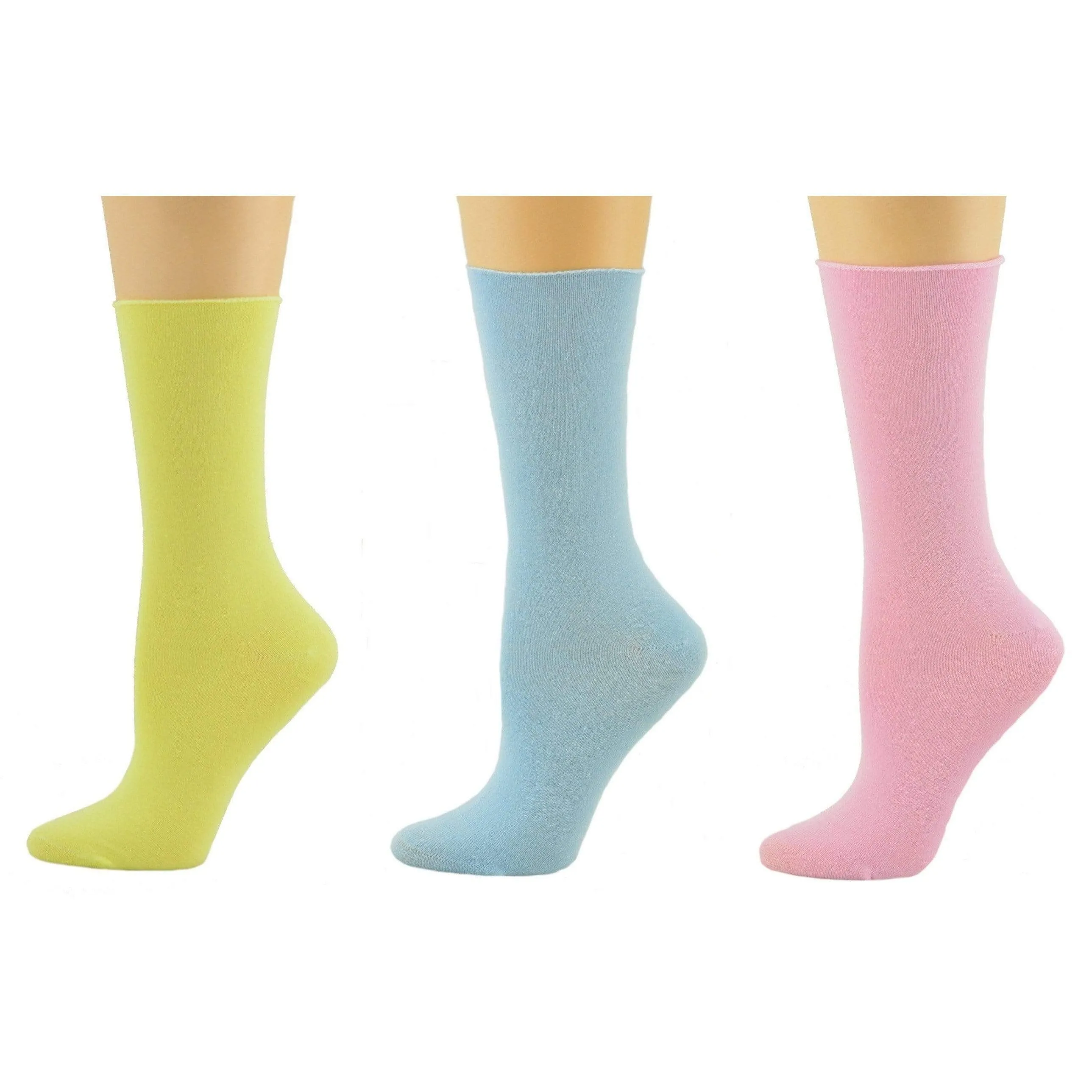 Women's Bamboo Socks - Roll Top Colorful Crew 3-Pair Packs