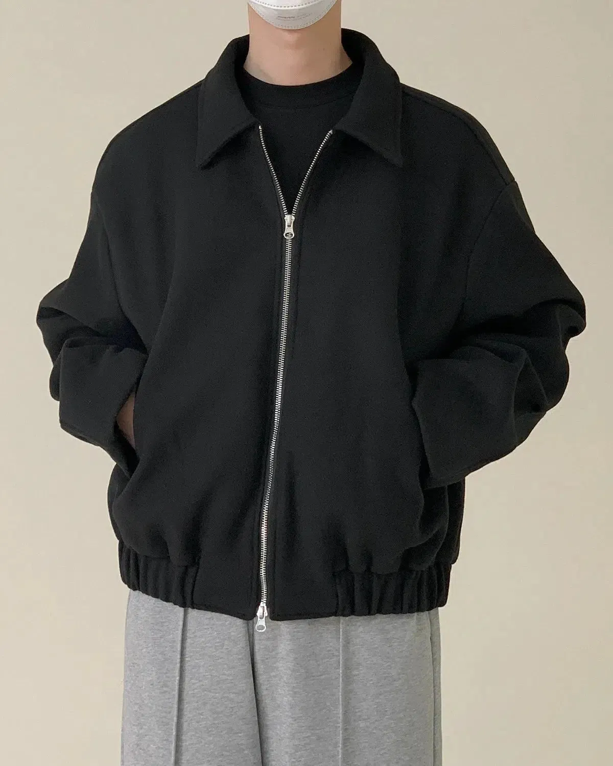 Zhou Solid Lapel Zip-Up Jacket